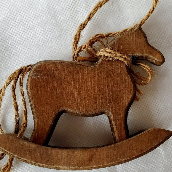 Vintage "Midwest" Taiwan Wooden Rocking Horse w/ Heart Christmas Ornament - Picture 8 of 8